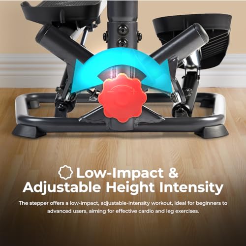 Sunny Health & Fitness Smart Stair Stepper Machine for Home Workouts with Handlebar, Resistance Bands, Bluetooth & SunnyFit App, Space-Saving Low-Impact Cardio Stepper