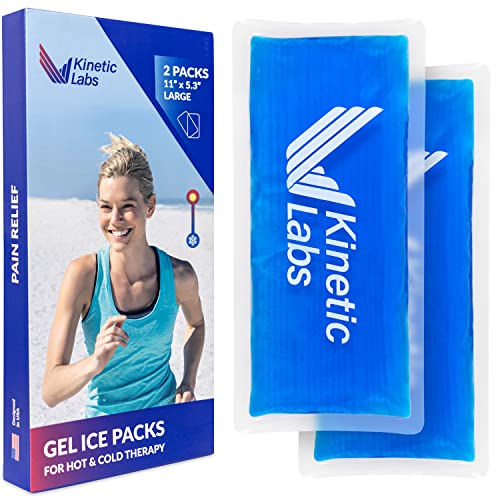 Reusable Gel Ice Packs for Injuries by Kinetic Labs (2 Pack) - Hot Cold Packs for Injuries 11" x 5.3" - Flexible Ice Packs for Back Head Knee Shoulder Neck Ankle Elbow Feet Headaches Surgery (Large) - size: Large (Pack of 2)