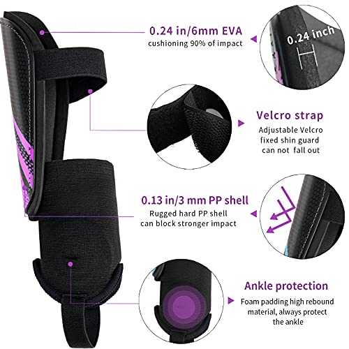 newox Soccer Shin Guards Kids Youth - Shin Pads Protection Boys Shin Guards Soccer Youth - Soccer Shin Guards for Kids 3-15 Years Old Girls Boys - color: purple, size: Medium