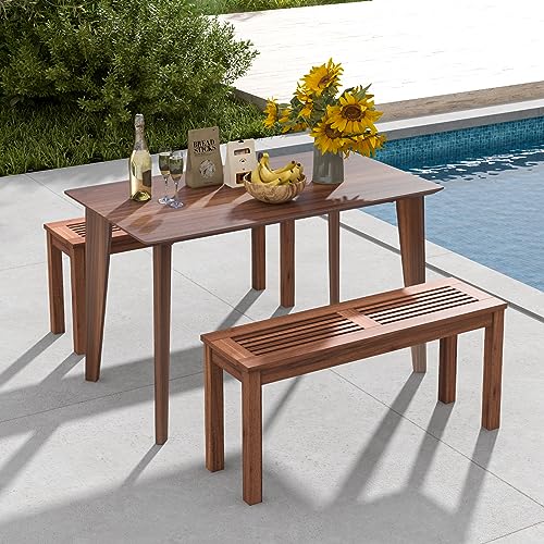 Tangkula Patio Wood Bench, 2-Person Solid Wood Bench with Slatted Seat, 39.5" Long Loveseat with Stable Wood Frame, Indoor Outdoor Dining Bench for Backyard, Poolside, Entryway (1) - size: 39.5"
