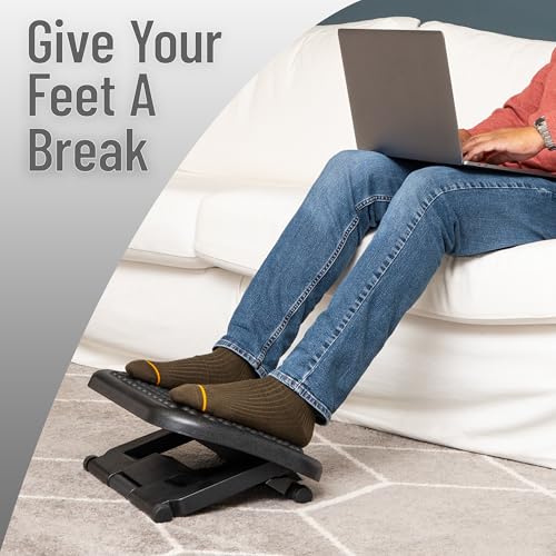 Mind Reader Foot Rest, Under Desk at Work, Ergonomic, Height Adjustable, Office, Plastic, 17"L x 13"W x 6.25"H, Black - size: Single