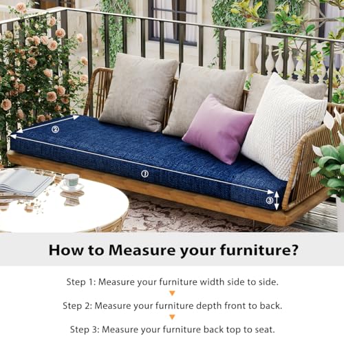 Sundale Outdoor Olefin Bench Cushion， Water-Resistant Patio Couch Cushion, Loveseat Sofa Pad with Straps Dark Blue, 48 x 18 x 4 Inches - color: Dark Blue, size: 48 X 18 X 4 Inch