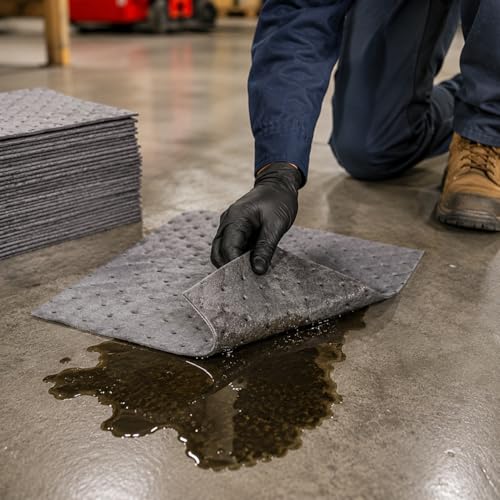 ATERET Medium Weight Universal Oil Water Absorbent Pad, 100 Absorbing Pad, 16 x 18 inch, USA Made - color: Grey, size: Medium Weight -100ct