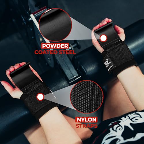 BEAST RAGE Weight Lifting Hooks (Pairs) for Men Anti Slip Durable Coated Grip Wrist Straps for Pull Ups Deadlift Strength Fitness Bodybuilding Women Hook Exercise - color: Black