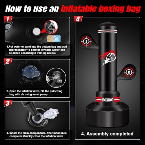 Heavy Freestanding Punching Bag for Adults, 70'' Standing Punching Bag Boxing Bag Bag with Boxing Gloves, Pump, Jump Rope and Reflex Ball, Women Men Kickboxing Bags for Training MMA Muay Thai Fitness