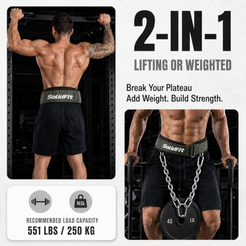 2-in-1 Weight Lifting Belt and Dip Belt for Weightlifting, Squats,Powerlifting and Dips, 37.4-Inch Heavy-Duty Steel Chain, Comfortable Neoprene Padded Gym Belt for Men - color: Green, size: Large