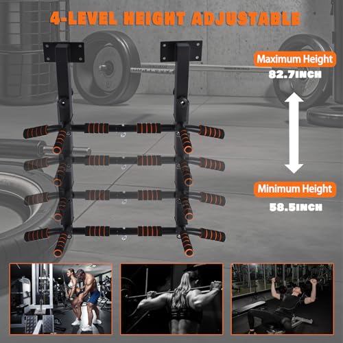 Wall Mounted Pull Up Bar Chin Up bar Multifunctional Adjustable Dip Station for Indoor Home Gym Workout, Power Tower Set Training Equipment Fitness Dip Stand Supports to 440 Lbs (Black)