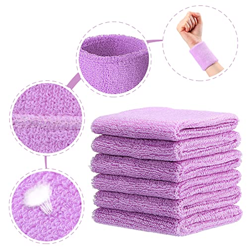 Willbond Wrist Sweatbands, Sports Sweatbands for Competition, Sweat Absorbent, for Basketball, Tennis, Football, Running and Work (Pack of 6) - color: Fresh Purple