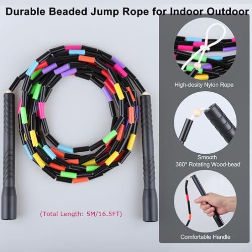 2 PACK 16.5FT Double Dutch Jump Ropes for Adults Kids, Rainbw Long Jump Rope, 1” Beaded Jump Rope for Fitness, Segmented Skipping Ropes for Exercise Training, Tangle-Free - color: Black-2Pcs