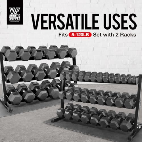 WF Athletic Supply Heavy-Duty Dumbbell Rack Stand, Weight Rack for Home Gym, Weight Holder, Available Sizes for Storage 5-50LB or 5-75LB Dumbbell Pairs, Black/Red/Green/Blue, RACK ONLY - color: Red