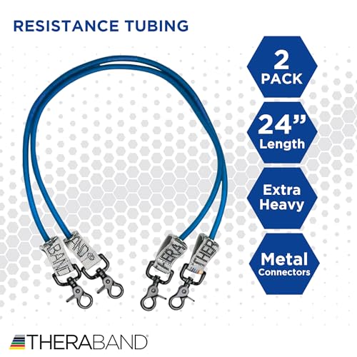 THERABAND Wellness Station Professional Latex Resistance Tubing With Connectors for Physical Therapy, Exercise Station for Rehab, Pilates, Set of 2, 24 Inch, Blue, Extra Heavy, Intermediate Level 2 - color: Blue - Extra Heavy, size: 24 Inch