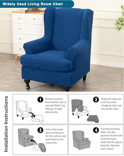 CRFATOP 2 Piece Stretch Wingback Chair Cover Jacquard Wing Chair Slipcovers Spandex Fabric Wingback Armchair Covers with Elastic Bottom for Living Room Bedroom Wingback Chair,C25 - color: Color C25
