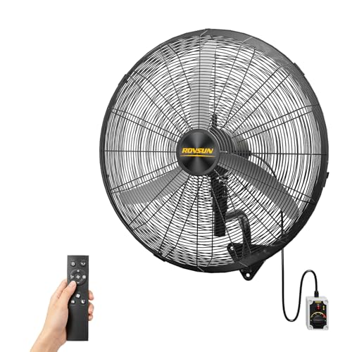 ROVSUN 26inch Wall Mounted Fan with BLDC Motor & Remote Control, High Velocity Industrial Wall Fan with Wired Remote, 4-Speed Outdoor Fan, Waterproof Oscillating Wall-mount Fan for Garage, Gym, Patio - size: 26"