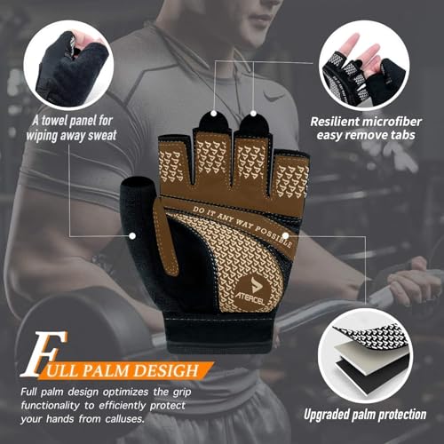 ATERCEL Weight Lifting Gloves Full Palm Protection, Workout Gloves for Gym, Cycling, Exercise, Breathable, Super Lightweight for Mens and Women - color: Black, size: Large