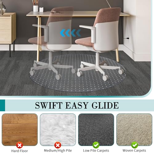 BesWin Office Chair Mat for Carpet, 36'' x 36'' Round Clear Floor Mat for Low and No Pile Carpeted Floors, Thick and Sturdy Carpet Protector for Work, Home, Gaming, Easy Glide Flat Without Curling - size: 36" X 36" Round