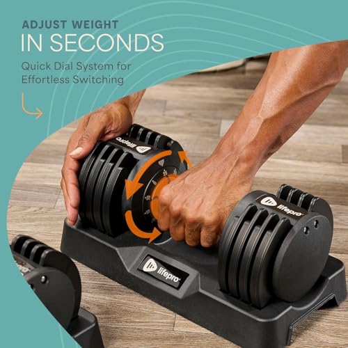 LifePro Adjustable Dumbbells Set – Quick-Adjust Space-Saving Weights with Anti-Slip Handle for Home Gym Strength Training - color: 25lb Pair Dial Adjustment