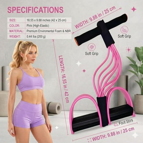 6-Tube Pedal Resistance Band with Handles, Pink | Upgraded 6-Tube, Pedal Puller for Home Workouts, Full-Body, Core Strength, Arm Training and Leg Exercises