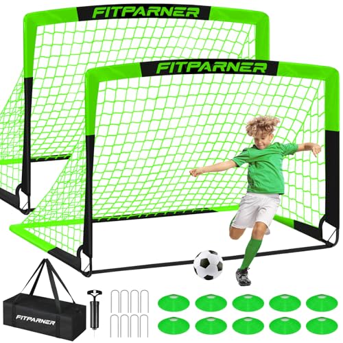 Kids Soccer Goals for Backyard Set - 2 Pack of Portable Pop Up Soccer Nets with Ball,Cones,Complete Training Equipment Kit for Toddler,Youth,Kids Age 3-14,Outdoor Sports Game - color: Green Black, style: 6x4 FT