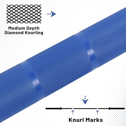7ft Olympic Barbell 28mm 45lb – 500/700/1000LB Bar for Home Gym | Ceramic coated steel. Smooth spinning sleeves. Fits 2" plates. For snatch, clean and jerk, squats, deadlifts, bench press. - color: Silver-Blue-500LBS