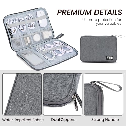 Electronic Organizer Travel Case, Slim Cable Accessories Pouch, Single Layer Tech Pouch & Cord Storage Bag for Chargers, Power Bank, SD Cards - Minimalist Travel Essentials - color: gray, size: L