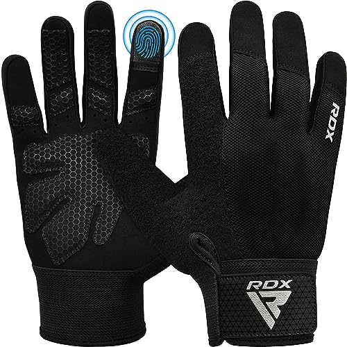 RDX Weight Lifting Gloves Gym Workout, Full Finger Touch Screen, Breathable Anti Slip Padded Palm Protection, Fitness Strength Training Powerlifting HIIT WOD Exercise, Men Women Home Gym Cycling - color: BLACK, size: Medium