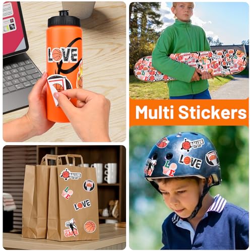 Basketball Party Favors, 2 Pack Basketball Water Bottles & 200PCS Stickers | 20oz Sports Squeeze Bottle & Basketball Stickers, BPA-Free Reusable Water Bottles Bulk for Boys, Gifts For Team - style: 2# 2 Pack-Basketball