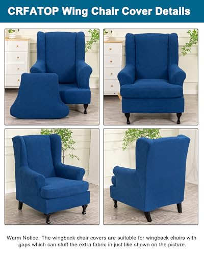 CRFATOP 2 Piece Stretch Wingback Chair Cover Jacquard Wing Chair Slipcovers Spandex Fabric Wingback Armchair Covers with Elastic Bottom for Living Room Bedroom Wingback Chair,C25 - color: Color C25