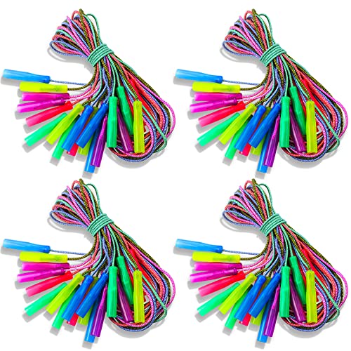 Honoson 100 Pcs Rainbow Jump Rope Bulk Gift for Kids 7.8ft Nylon Stripe Ropes with Handle Adjustable Colorful Party Favor Operation Christmas Item Gift Boxes Outdoor Exercise Fitness (Multicolor) - color: Multicolor