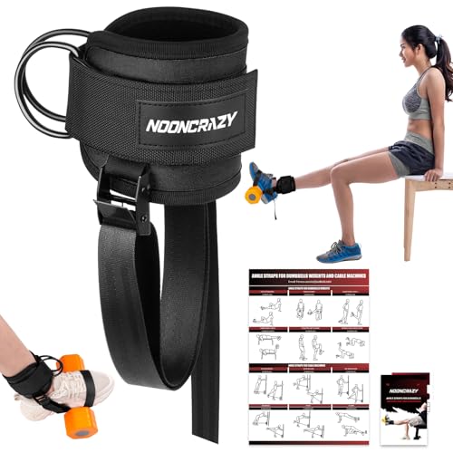 nooncrazy Ankle Straps for Dumbbell and Cable Machine, Dumbbell Foot Attachment with Longer Stronger Nylon Strap, Tibialis Trainer, Leg Extensions, Hamstring Curls for Women and Men - color: Black 1PC
