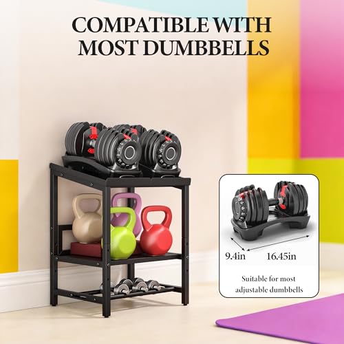 Adjustable Dumbbell Weight Rack Heavy Duty, 3 Tier Adjustable Dumbbell Stand 660LB Loading, Metal Kettlebell Storage with Non-Slip Padded, Commercial Kettlebell Stand for Home Gym Garage(Rack Only)