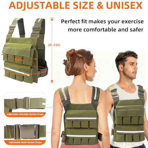 Weighted Vest for Men Women, Adjustable Tactical Weight Vests for Rucking Walking Running Crossfit Strength Training (Without Weight Blocks) - color: Green