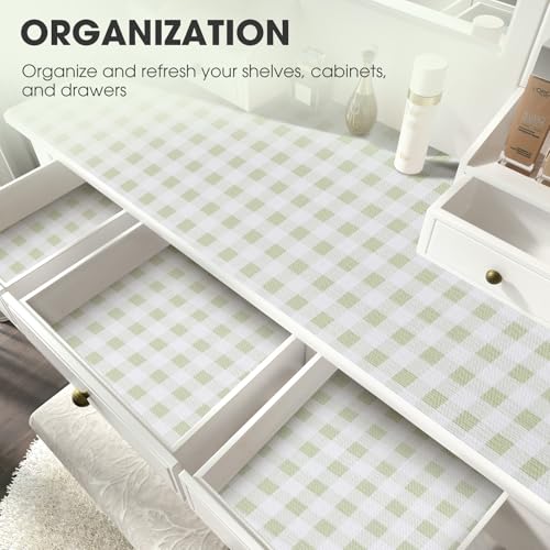Drawer and Shelf Liner, Non-Slip Kitchen Cabinet Liners Non-Adhesive Thick Strong Grip Waterproof Washable Mats Protect Dresser Shelves Cupboard Bathroom Cabinets, Sage Green, 12 in X 10 FT - color: Sage Green Plaid, size: 11.8"W x 118"L