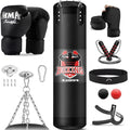 Punching Bag Set for Adults, 4FT Heavy Boxing Bag Set with 12 OZ Boxing Gloves, Suitable for MMA Karate Kickboxing Boxing Muay Thai Training at Home or Gym - Unfilled Heavy Bag - color: Black