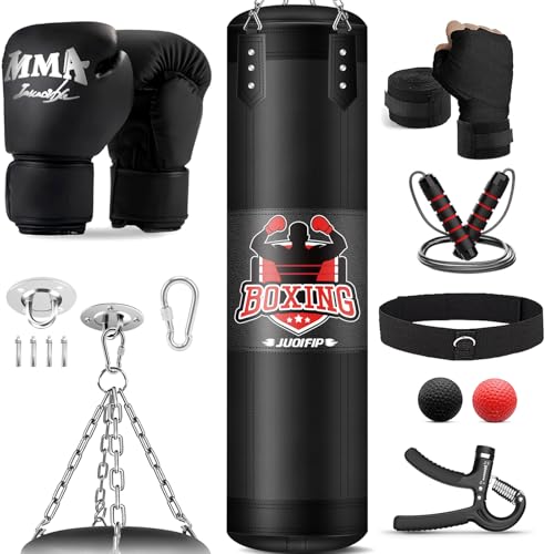 Punching Bag Set for Adults, 4FT Heavy Boxing Bag Set with 12 OZ Boxing Gloves, Suitable for MMA Karate Kickboxing Boxing Muay Thai Training at Home or Gym - Unfilled Heavy Bag - color: Black