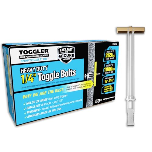 TOGGLER SNAPTOGGLE BB Toggle Anchor, Zinc-Plated Steel Channel, Made in US, 3/8" to 3-5/8" Grip Range, for 1/4"-20 UNC Fastener Size (Pack of 50) - size: 50 Pack w/o Bolts