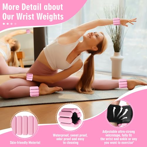Wrist Weights Set of 2, Wearable Wrist Ankle Weights for Women & Men, Silicone Weighted Bangles Adjustable Arm and Leg Weights for Walking Yoga Pilates Running Dance Gym 2lb - color: Pink