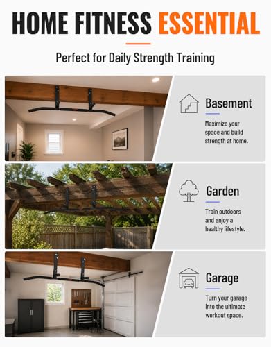 Fitarc Joist Mount Pull Up Bar, Wall Chin Up Bar Ceiling Mount for Beams, Heavy Duty Steel Construction, Home Gym Workout Equipment -Patent Pending - color: Joist Mounted for 8-9ft Beams, Standard Grip