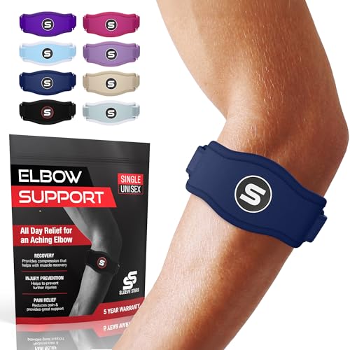 Sleeve Stars Tennis Elbow Brace for Men & Women, Elbow Brace for Tendonitis, Tennis Elbow Strap, Golfers Elbow Brace, Elbow Support Wrap for Tennis Elbow Relief, Fits 9"-23" (Single/Navy Blue) - color: Navy Blue