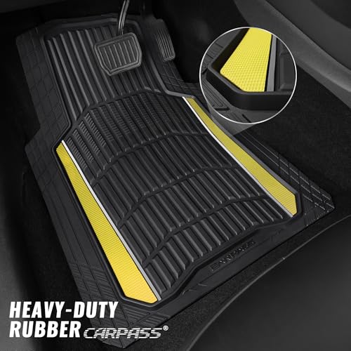 CAR PASS Heavy Duty Rubber Car Floor Mats, Deep Waterproof Car Floor Mats All Weather, Aluminum Film Floor Mats for Cars Non-Slip Universal Trim to Fit for SUV Trucks Sedans Vans,Black Yellow Metallic - color: Black Yellow