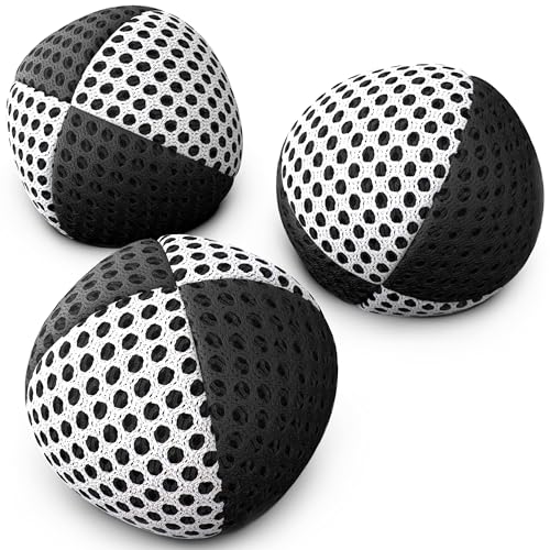 speevers Juggling Balls for Beginners and Professionals Set of 3, 14 Colors Available, 2 Layers of Net and Carry Case, Xballs Juggling Balls (Black - White, 3.2 oz) - color: Black - White, size: 3.2 oz