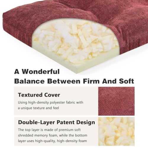 baibu 36 Inch Memory Foam Bench Cushion, Dual-Layer Patent Design Non-Slip Indoor Bench Cushion with Ties, 36x15x3Inch, Red - color: Red, size: 36x15x3 Inch (Pack of 1)