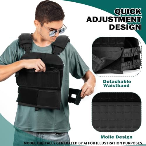 Adjustable Weighted Vest for Men Women – Tactical Vest for Rucking, HIIT & CrossFit, Fits 10x12 Plates, 600D Breathable Weight Vest & Exercise Vest for Strength Training, Weights Not Included - color: Black