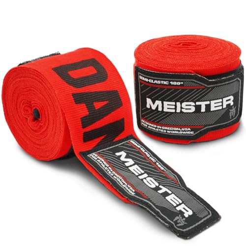 Meister Adult 180" Semi-Elastic Hand Wraps for MMA & Boxing (Pair) - color: Danger Red