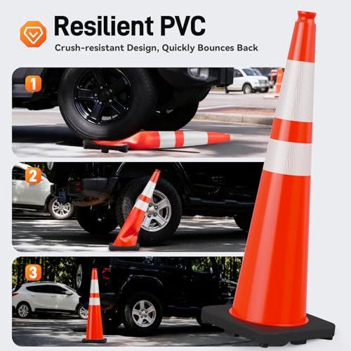 HiGiant 36 Inch Traffic Cones 8 Pack, Orange Safety Cone with Weighted Base, High-Visibility and Impact-Resistant, for Parking, Road Construction, Drivers Training, Driveway - size: 36 Inch