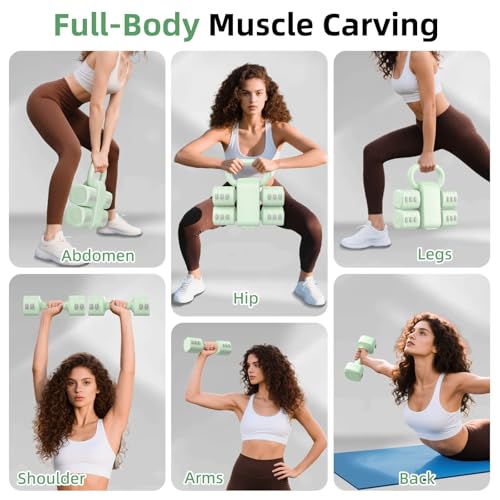 2-in-1 Adjustable Dumbbell Set, 4-Level Weights for Women | Convertible Dumbbell & Kettlebell, Adjustable 2.2-5.5lb Each, Quick-Change Button, Compact for Home Gym, Office & Outdoor - color: Green