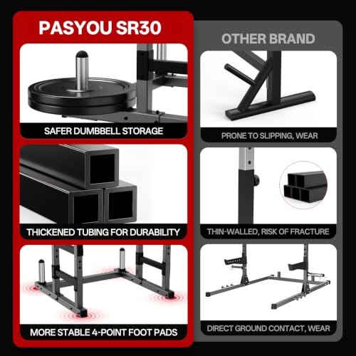 PASYOU Adjustable Squat Power Rack for Home Gym | Adjustable Free Weight Racks, Dual Steel Frame, Push-up Handles, with Dumbbell Storage, Heavy Strength Training for Home Gym - color: Silver