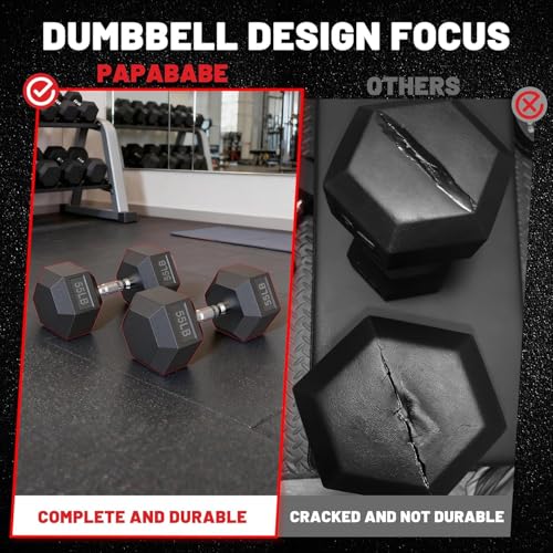 PAPABABE Dumbbell Set with Rack Dumbbells Rubber Encased Home Gym | PAPABABE Complete & Durable Cast Iron Core Odorless PVC Antiroll Hex Shape Ergonomic Chrome Handle Versatile Home Gym - size: 680LB with 3-Tier Weight Rack