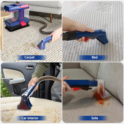 WECLEAN C5 Portable Carpet & Upholstery Spot Cleaner Machine,Deep Cleaning for Carpet,Car Couch, with Deep Cleaning Solution - color: Blue red