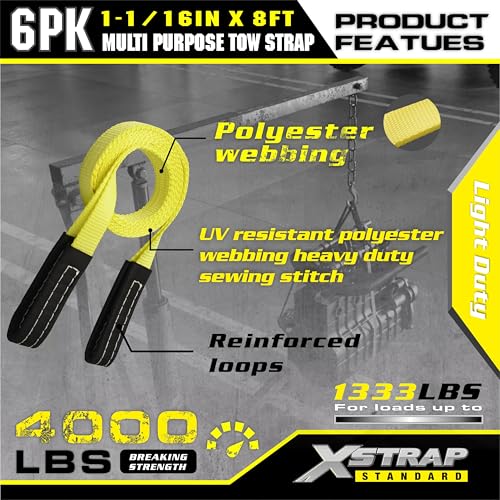 XSTRAP STANDARD 6PK 1" x8' Lift Sling Web Strap/Wear Guard End, 4,000 lbs Break Strength Lifting Straps with 2 Reinforced Loops for Tree Saver Lifting Furniture Appliances Machine - style: 6pk 1''x8ft