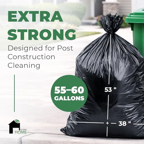 EconoHome Heavy Duty Contractor Garbage Bags - 2.8 Mil Extra Thick - 55-60 Gallon Trash Bags for Construction, Demo & Commercial Use, Lawn & Yard Cleanup - Extra Large 38x53" Made in USA, 150 Count